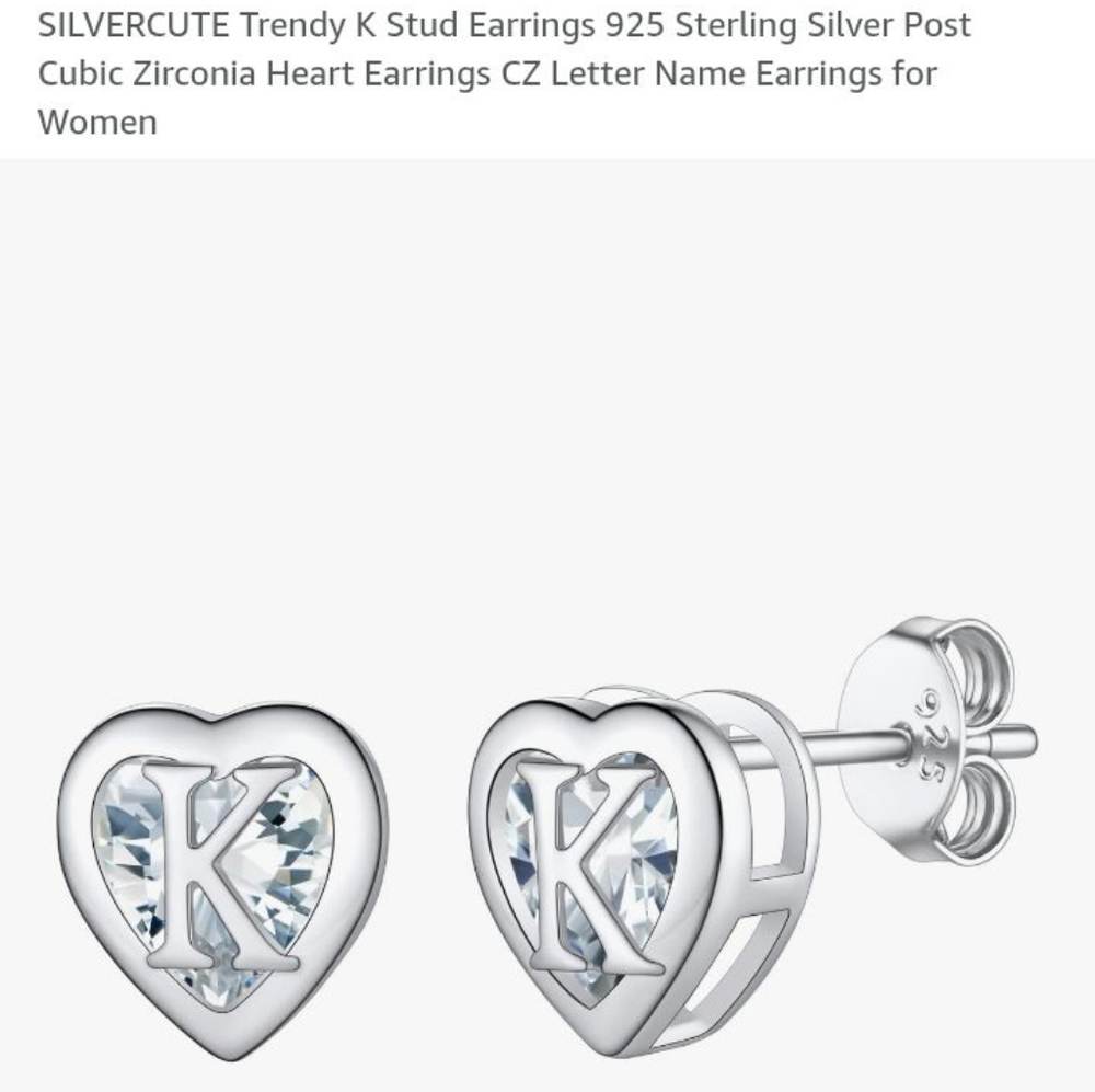 ✂️SILVERCUTE Sterling Silver "K" Heart Earrings